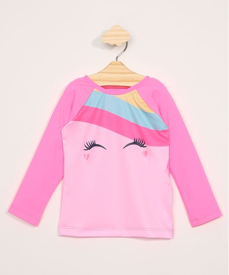 Blusa-de-Praia-Infantil-Manga-Longa-Unicornio-com-Protecao-UV50--Rosa-9958351-Rosa_1