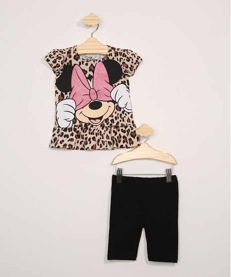 Conjunto-Infantil-Blusa-Manga-Curta-Estampada-Animal-Print-Onca-Minnie-Bege---Bermuda-Preta-9980064-Preto_1