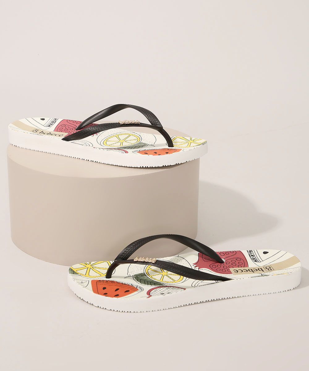 Chinelo Feminino Bebecê Estampado Frutas Branco