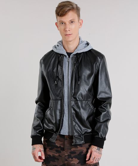 obey leather jacket with moletom com capuz