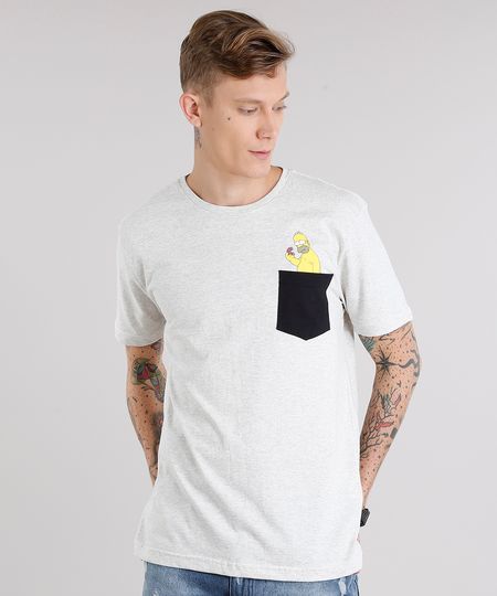 Camiseta-Masculina-com-Bolso-Hommer-Os-Simpsons-Manga-Curta-Gola-Careca-Cinza-Mescla-Claro-9150166-Cinza_Mescla_Claro_1
