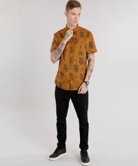 Camisa-Masculina-Estampada-Caveira-com-Bolso-Manga-Curta-Caramelo-8872859-Caramelo_3