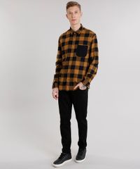 Camisa-Masculina-Xadrez-em-Flanela-com-Bolso-Manga-Longa-Caramelo-8623400-Caramelo_3