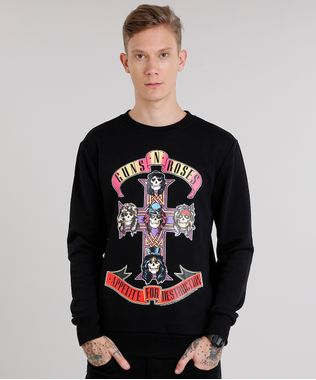 Blusao-Masculino-em-Moletom-Guns-N--Roses-Gola-Careca-Manga-Longa-Preto-8851656-Preto_1