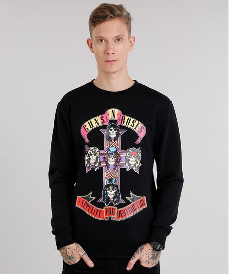 Blusao-Masculino-em-Moletom-Guns-N--Roses-Gola-Careca-Manga-Longa-Preto-8851656-Preto_1