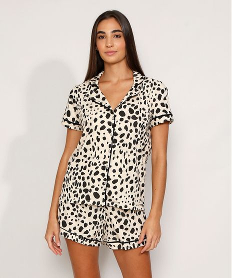 Pijama-Feminino-Camisa-Manga-Curta-Estampado-Animal-Print-Guepardo-com-Vivo-Contrastante-Bege-Claro-9974317-Bege_Claro_1