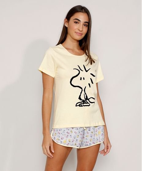 Pijama-Feminino-Manga-Curta-Woodstock-Snoopy-Flocado-Amarelo-9974457-Amarelo_1