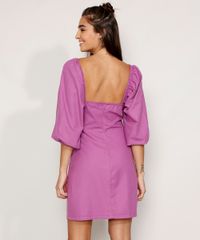 Vestido-Feminino-Curto-com-Franzido-Manga-Bufante-Roxo-9978248-Roxo_2