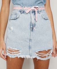 Saia-Jeans-Feminina-Curta-Destroyed-com-Cinto-Cadarco-Azul-Claro-9983320-Azul_Claro_1