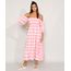 Vestido-Feminino-Midi-Ombro-a-Ombro-Estampado-Xadrez-Vichy-com-Lastex-e-Fenda-Manga-Bufante-Rosa-9982450-Rosa_1