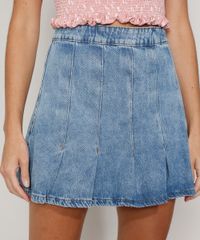 Saia-Jeans-Feminina-Curta-Marmorizada-com-Pregas-Azul-Medio-9982410-Azul_Medio_1