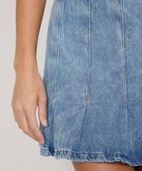 Saia-Jeans-Feminina-Curta-Marmorizada-com-Pregas-Azul-Medio-9982410-Azul_Medio_5