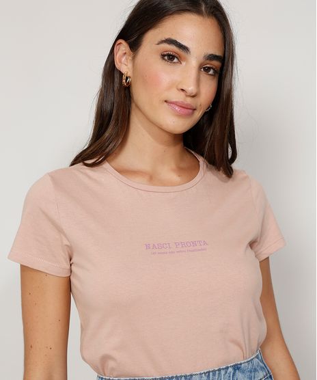 Camiseta-Feminina-Manga-Curta--Nasci-Pronta--Decote-Redondo-Bege-9981919-Bege_1
