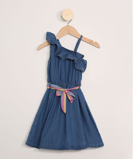 Vestido-Jeans-Infantil-Assimetrico-com-Babado-e-Faixa-Azul-Medio-9966815-Azul_Medio_1