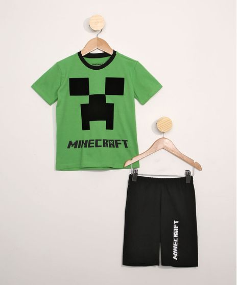 Pijama-Infantil-Manga-Curta-Minecraft-Verde-9978439-Verde_1
