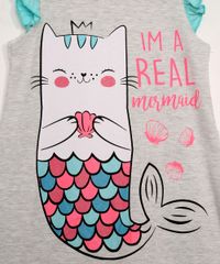 Camisola-Infantil-Manga-Curta-Gato-Sereia-com-Glitter-Cinza-Mescla-9966419-Cinza_Mescla_2