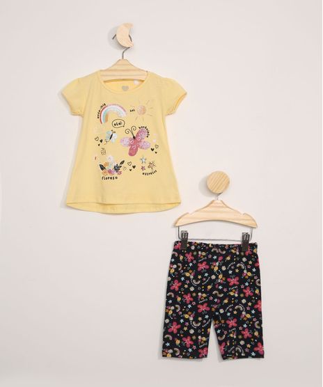 Conjunto-Infantil-Blusa-Manga-Curta-Borboletas-com-Glitter-Amarela---Bermuda-Estampada-Borboletas-Azul-Marinho-9976914-Azul_Marinho_1