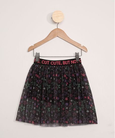 Saia-Infantil-de-Tule-Estampada-de-Estrelas-Preta-9974237-Preto_1