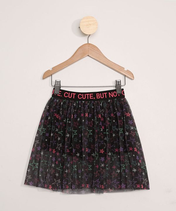 Saia Infantil de Tule Estampada de Estrelas Preta 4