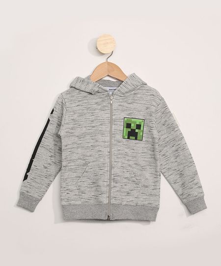 Blusa-de-Moletom-Infantil-Minecraft-com-Ziper-e-Capuz-Cinza-Mescla-9981012-Cinza_Mescla_1