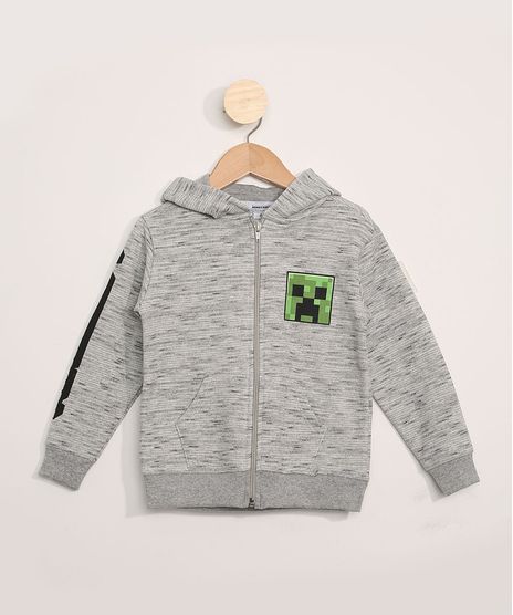 Blusa-de-Moletom-Infantil-Minecraft-com-Ziper-e-Capuz-Cinza-Mescla-9981012-Cinza_Mescla_1
