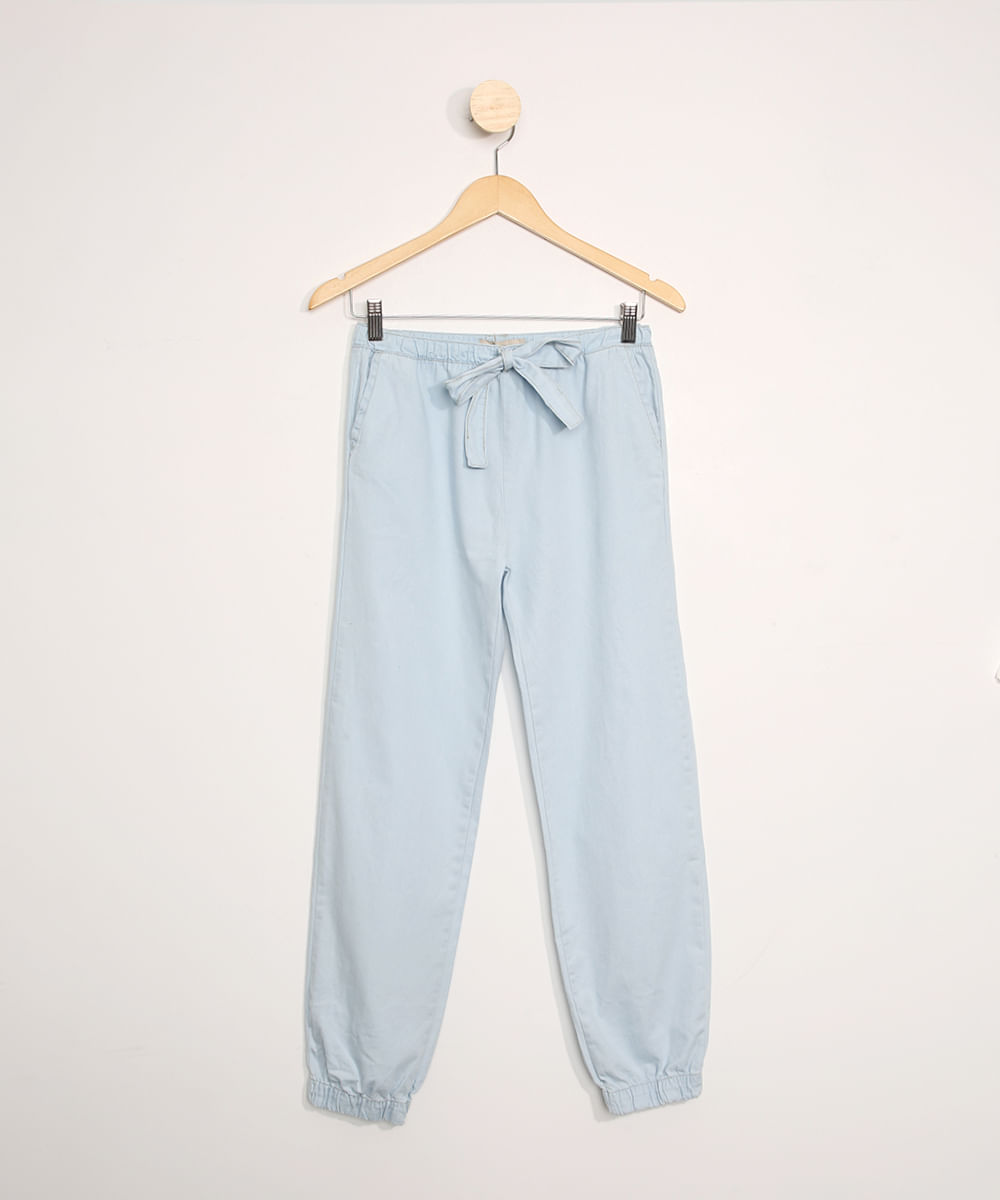 Calça Jeans Juvenil Jogger com Laço Azul Claro