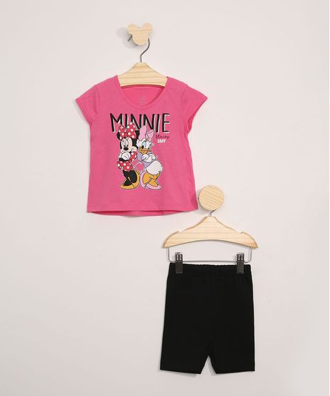 Conjunto-Infantil-Minnie-e-Margarida-de-Blusa-Manga-Curta-Rosa---Bermuda-Preta-9967579-Preto_1