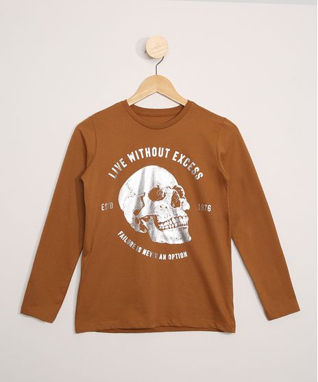 Camiseta-Juvenil-Manga-Longa-Caveira-Metalizada-Caramelo-9979252-Caramelo_1