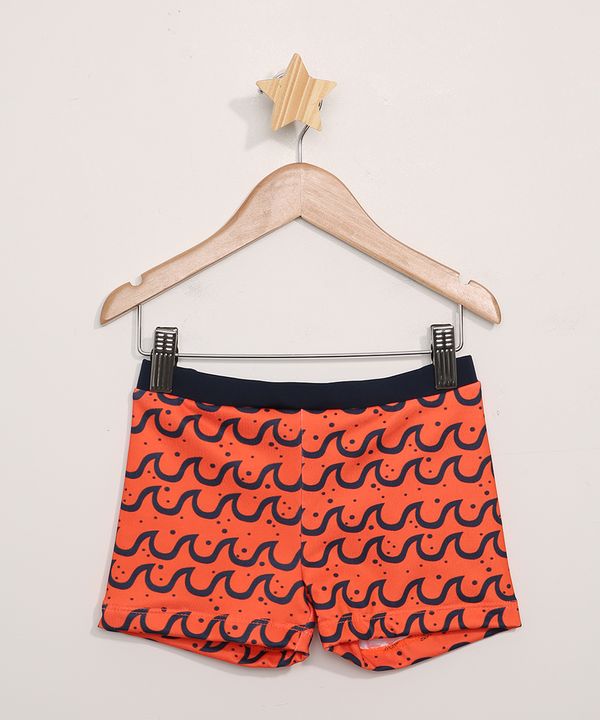 Sunga Infantil Boxer Estampada de Ondas com Proteção UV50+ Laranja 3
