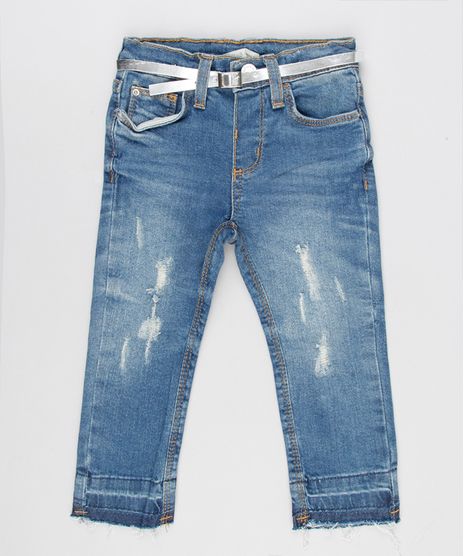 Calca-Jeans-Infantil-Barra-Desfiada-com-Cinto-Metalizado-Azul-Medio-9141720-Azul_Medio_1