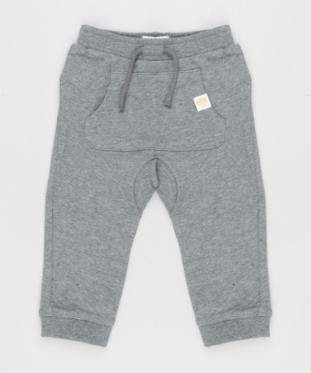 Calca-Infantil-em-Moletom-com-Bolso-Canguru-em-Algodao---Sustentavel-Cinza-Mescla-Escuro-8915774-Cinza_Mescla_Escuro_1