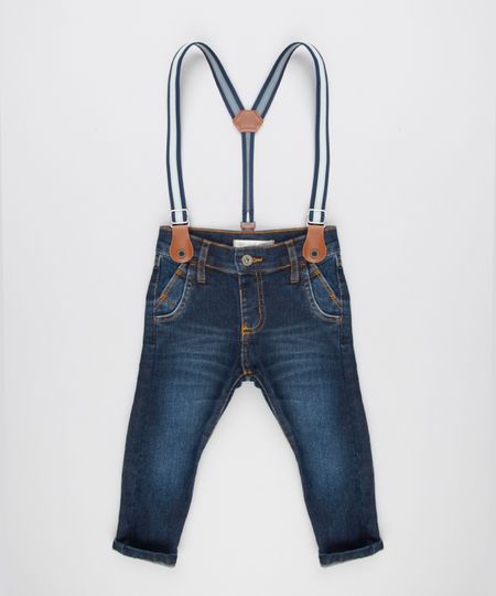 Calca-Jeans-Infantil-com-Suspensorio-Listrado-em-Algodao---Sustentavel-Azul-Escuro-9158264-Azul_Escuro_1