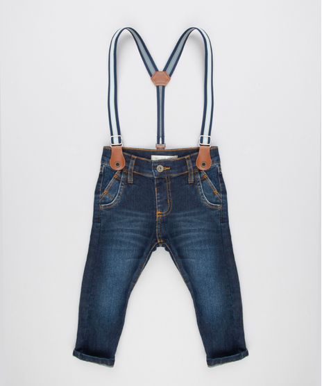 Calca-Jeans-Infantil-com-Suspensorio-Listrado-em-Algodao---Sustentavel-Azul-Escuro-9158264-Azul_Escuro_1