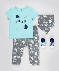 Conjunto-Infantil-de-Camiseta-Manga-Curta-Verde---Calca-Estampada-de-Ursos---Babador-em-Algodao---Sustentavel-Chumbo-8908965-Chumbo_3