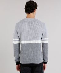 Sueter-Masculino-Bicolor-com-Listras-em-Trico-Gola-Redonda-Manga-Longa-Cinza-Mescla-8851858-Cinza_Mescla_2