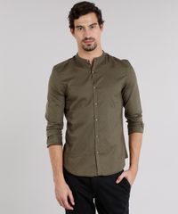 Camisa-Masculina-Slim-Estampada-com-Gola-Padre-Manga-Longa-Verde-Militar-8908876-Verde_Militar_1