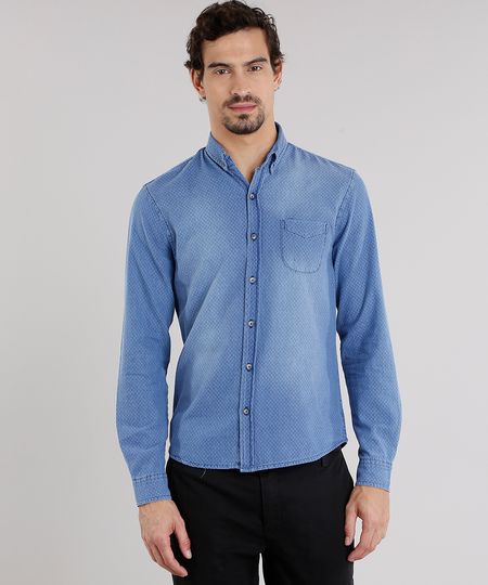 Camisa-Jeans-Masculina-Comfort-Estampada-Manga-Longa-Azul-Medio-9109732-Azul_Medio_1