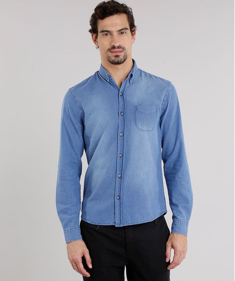 Camisa-Jeans-Masculina-Comfort-Estampada-Manga-Longa-Azul-Medio-9109732-Azul_Medio_1