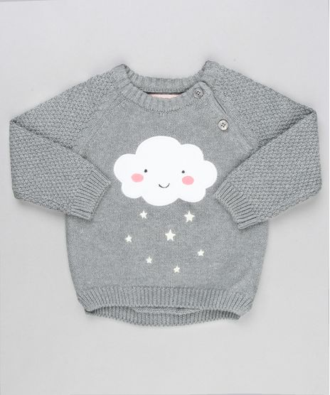 Sueter-Infantil-Nuvem-em-Trico-com-Botoes-Gola-Redonda-Manga-Longa-Cinza-Mescla-8921809-Cinza_Mescla_1
