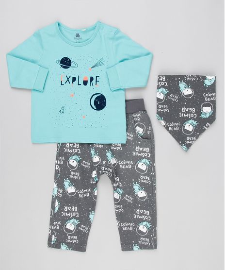 Conjunto-Infantil-de-Camiseta-Manga-Longa-Verde---Calca-Estampada-de-Ursos---Babador-em-Algodao---Sustentavel-Chumbo-8908985-Chumbo_1