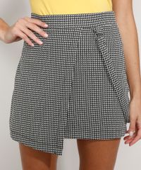 Saia-Feminina-Curta-Estampada-Pied-de-Poule-com-Sobreposicao-e-Faixa-Preta-9977360-Preto_1