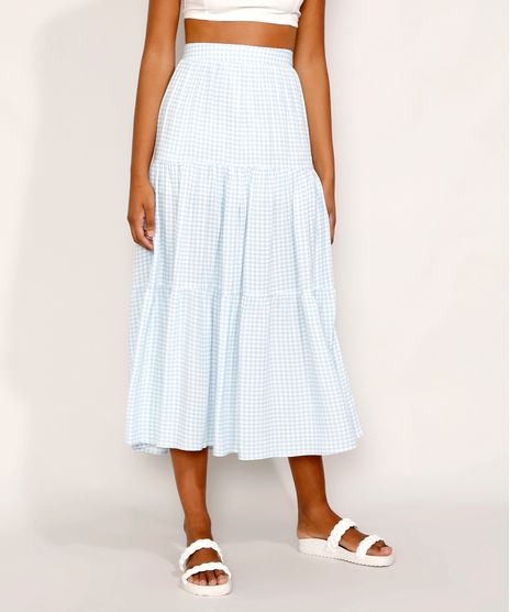 Saia-Feminina-Midi-Estampada-Xadrez-Vichy-com-Recortes-Azul-Claro-9974772-Azul_Claro_1