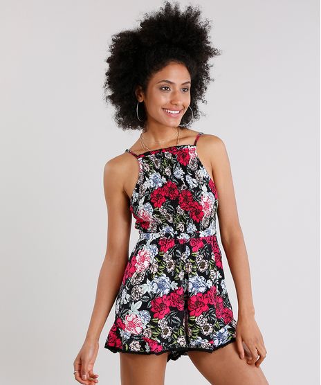 Macaquinho-Feminino-Estampado-Floral-com-Renda-na-Barra-Alca-Fina--Preto-8903749-Preto_1