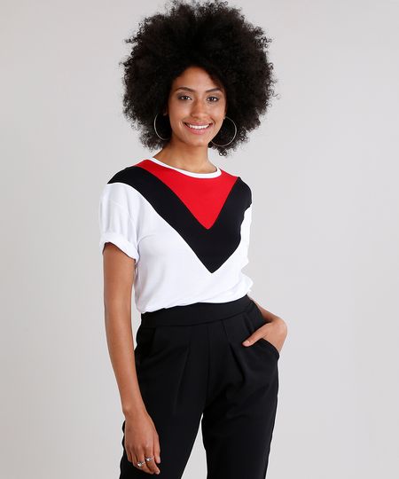 Blusa-Feminina-com-Recortes-Contrastantes-Manga-Curta-Decote-Redondo-Branca-9186642-Branco_1