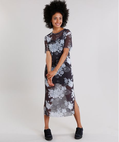 Vestido-Feminino-Midi-Estampado-Floral-em-Tule-com-Fendas-Cinza-9132098-Cinza_1