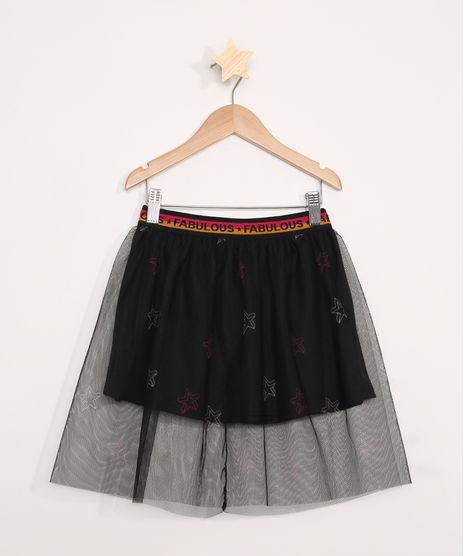 Saia-Infantil-de-Tule-Estampada-de-Estrelas-Preta-9980693-Preto_1