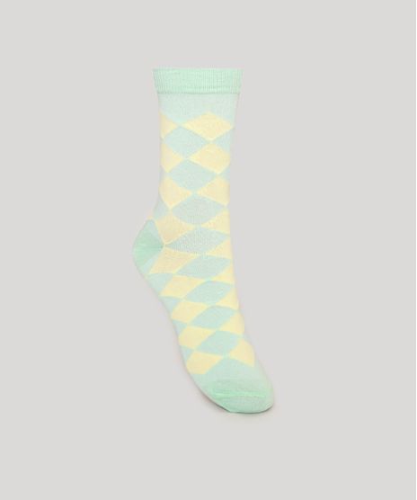 Meia-Feminina-Cano-Alto-Estampada-Losangos-Verde-9977763-Verde_1