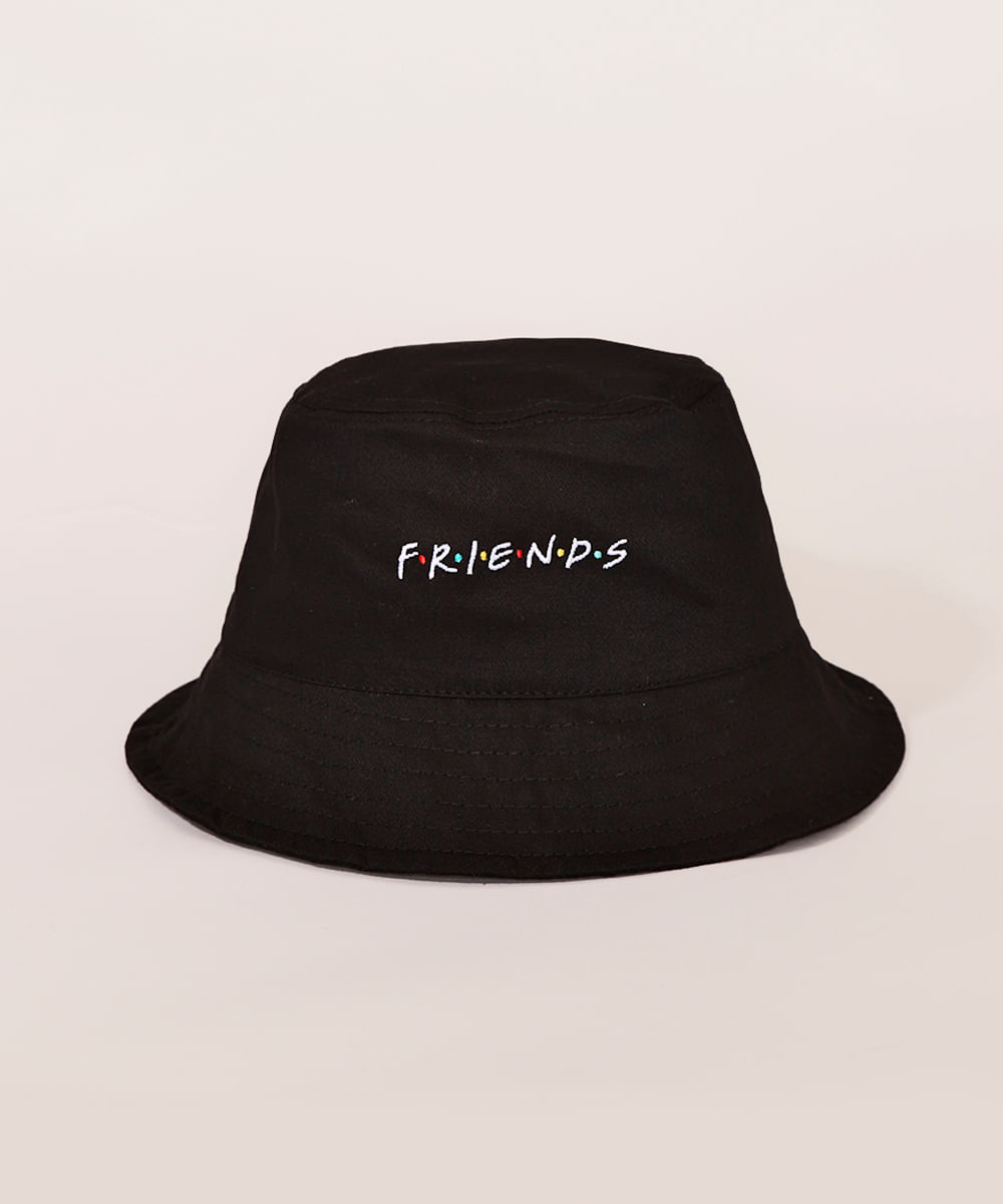 Bucket Hat Feminino com Bordado Friends Preto