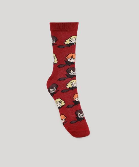 Meia-Feminina-Cano-Alto-Estampada-Harry-Potter-Vinho-9977767-Vinho_1