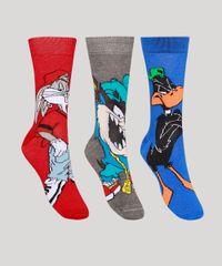Kit-de-3-Meias-Masculinas-Cano-Alto-Looney-Tunes-Multicor-9980724-Multicor_1